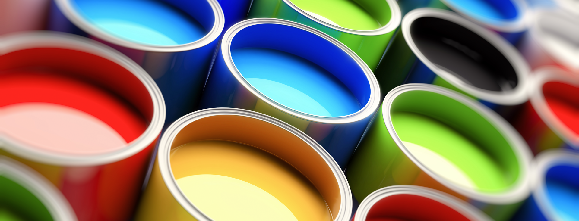many buckets of paint in various colors many buckets of paint in various colors
